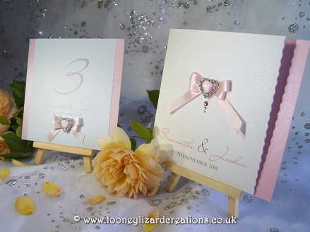 Alice Wedding Collection. Invitation shown in rose pink with natural white smooth sparkle base.