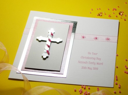 Zara pink girl christening card