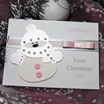 Click to view 'Noel Frost' - Baby Girl Handmade 1st Christmas Card 'Noel Frost' - Baby Girl Handmade 1st Christmas Card
