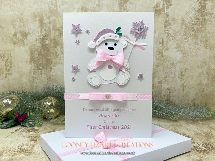 Christmas Bear - Personalised card, handmade to order.