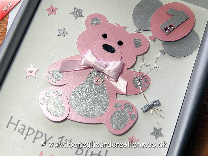 Birthday Bear Luxury Handmade 1st Birthday Card