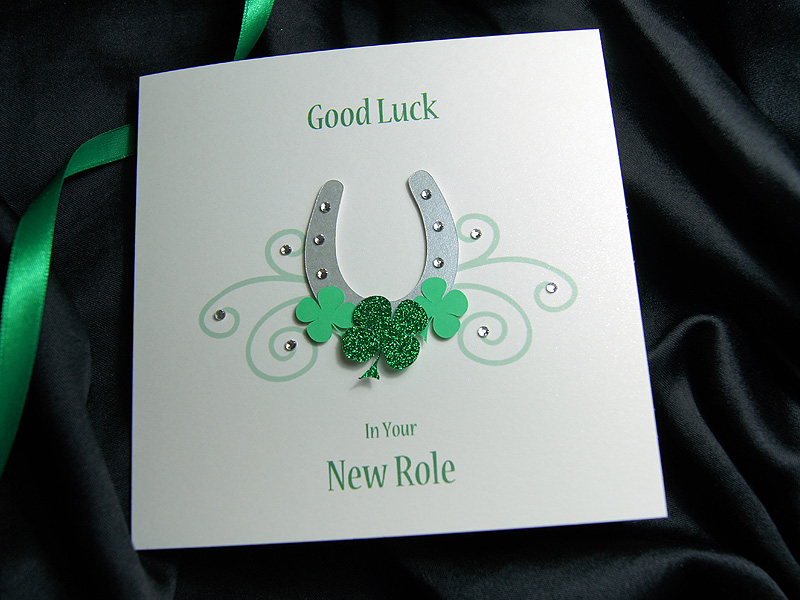 Personalised Good Luck Card Watercolour Shamrock & Horseshoe Any name