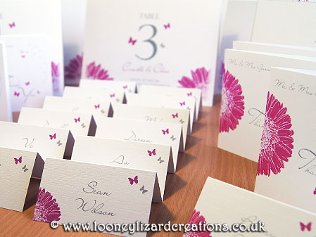 bespoke wedding invitations featuring a Gerbera design